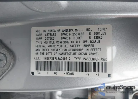 2008 Honda Accord 3.5 Ex from USA, damaged, VIN 1HGCP36748A009712